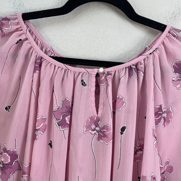 Chaps Womens Plus XXL Pink Boho Floral Blouse 3/4 Bell Sleeves Lightweight Top - Picture 8 of 11